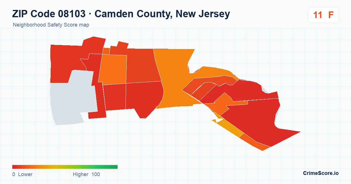 ZIP Code 08103 in Camden County, New Jersey neighborhood Safety Score map