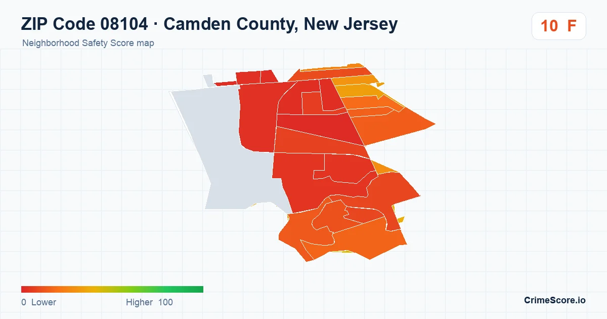 ZIP Code 08104 in Camden County, New Jersey neighborhood Safety Score map