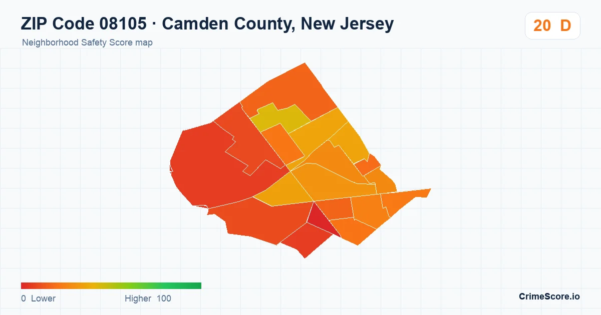 ZIP Code 08105 in Camden County, New Jersey neighborhood Safety Score map