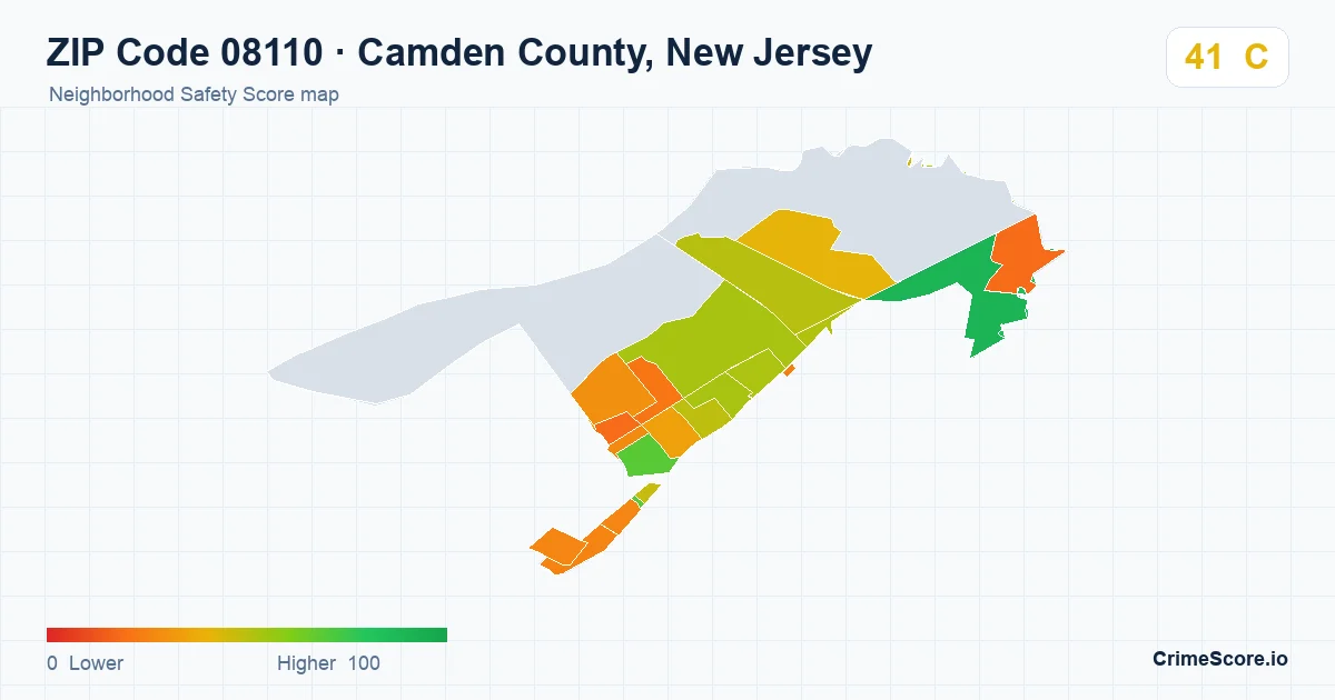 ZIP Code 08110 in Camden County, New Jersey neighborhood Safety Score map