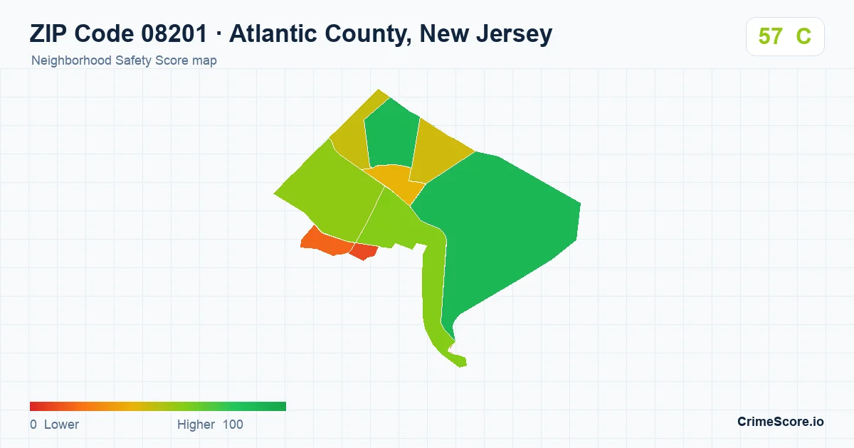 ZIP Code 08201 in Atlantic County, New Jersey neighborhood Safety Score map