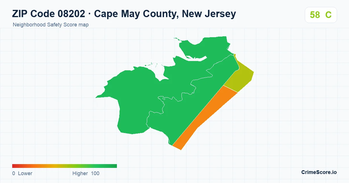 ZIP Code 08202 in Cape May County, New Jersey neighborhood Safety Score map