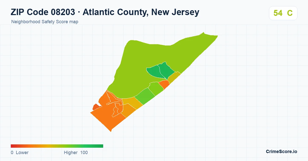 ZIP Code 08203 in Atlantic County, New Jersey neighborhood Safety Score map