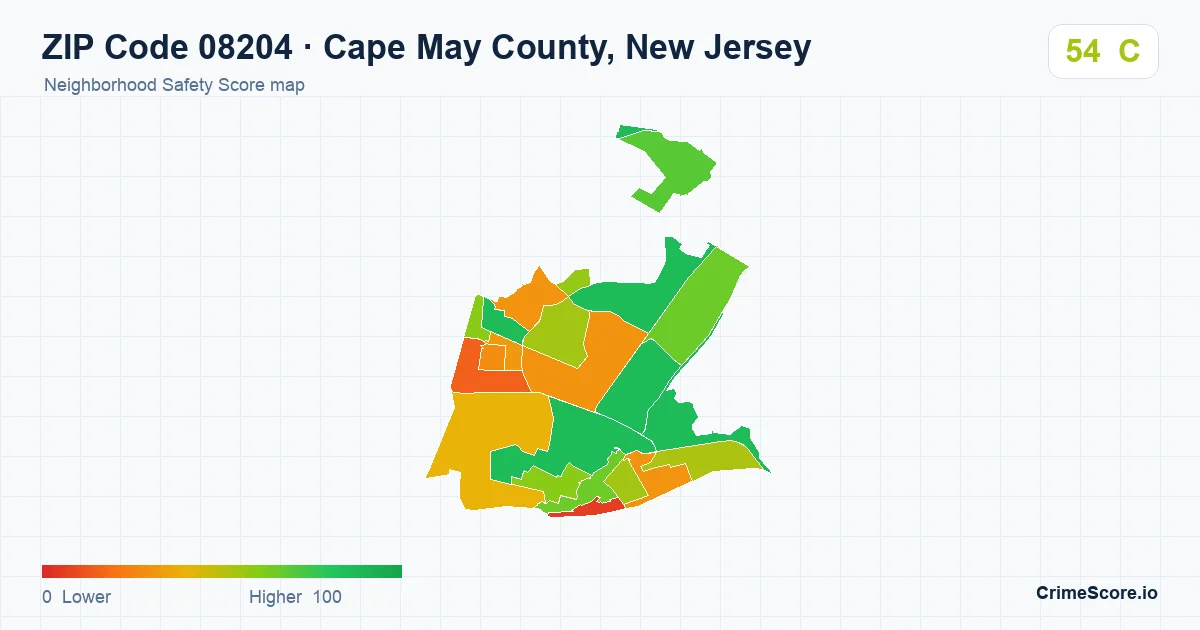 ZIP Code 08204 in Cape May County, New Jersey neighborhood Safety Score map