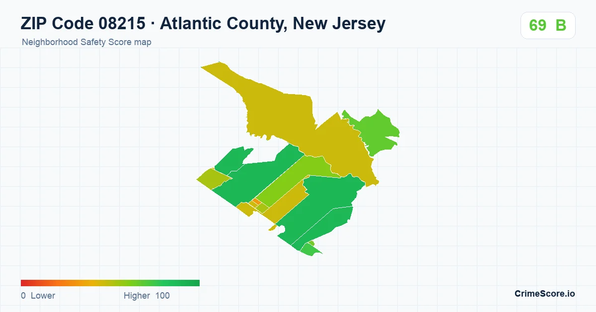 ZIP Code 08215 in Atlantic County, New Jersey neighborhood Safety Score map