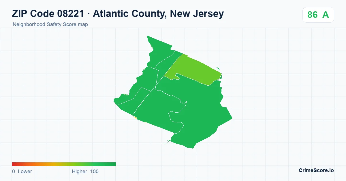 ZIP Code 08221 in Atlantic County, New Jersey neighborhood Safety Score map