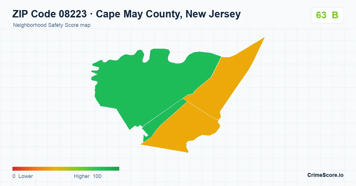 ZIP Code 08223 in Cape May County, New Jersey neighborhood Safety Score map