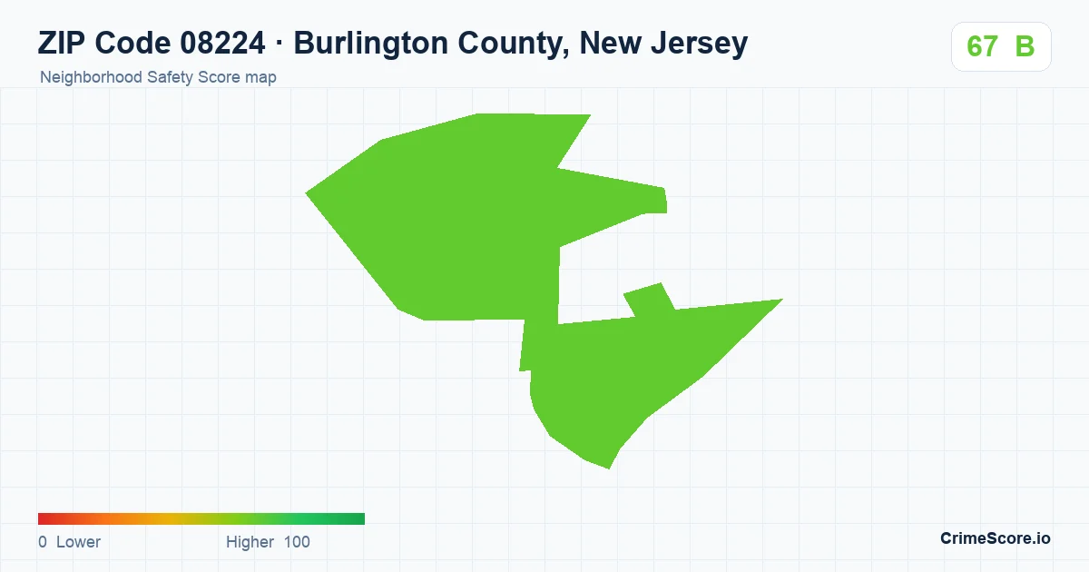 ZIP Code 08224 in Burlington County, New Jersey neighborhood Safety Score map
