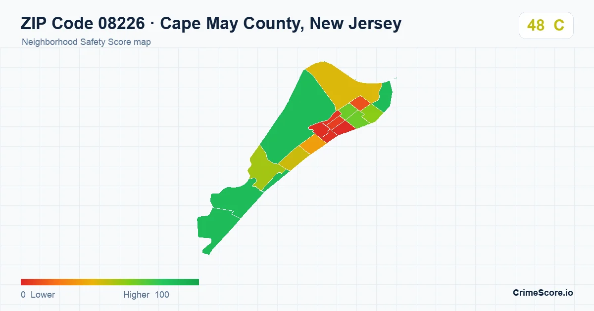 ZIP Code 08226 in Cape May County, New Jersey neighborhood Safety Score map