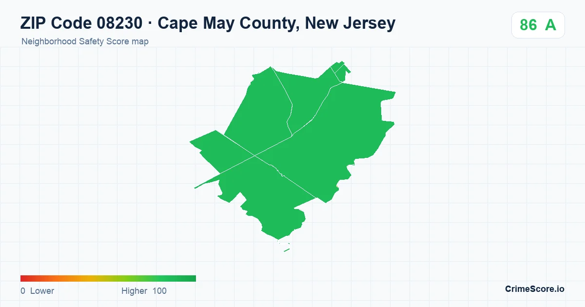 ZIP Code 08230 in Cape May County, New Jersey neighborhood Safety Score map
