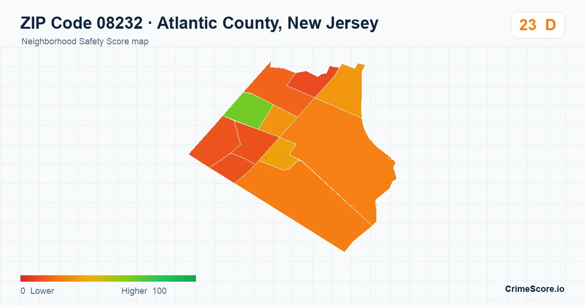 ZIP Code 08232 in Atlantic County, New Jersey neighborhood Safety Score map