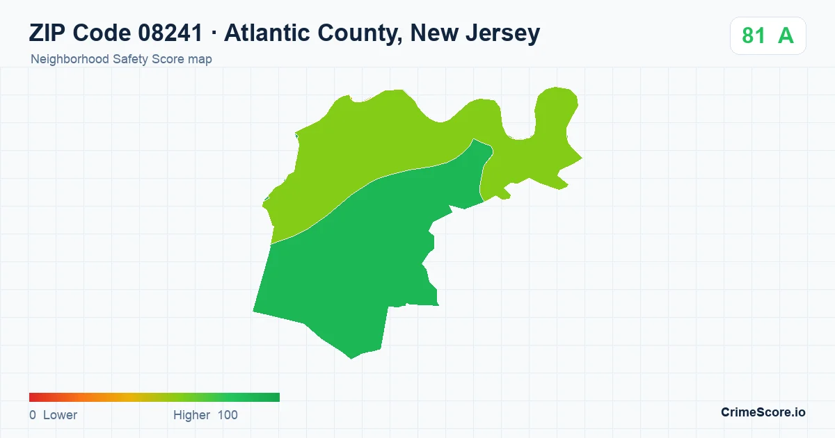 ZIP Code 08241 in Atlantic County, New Jersey neighborhood Safety Score map