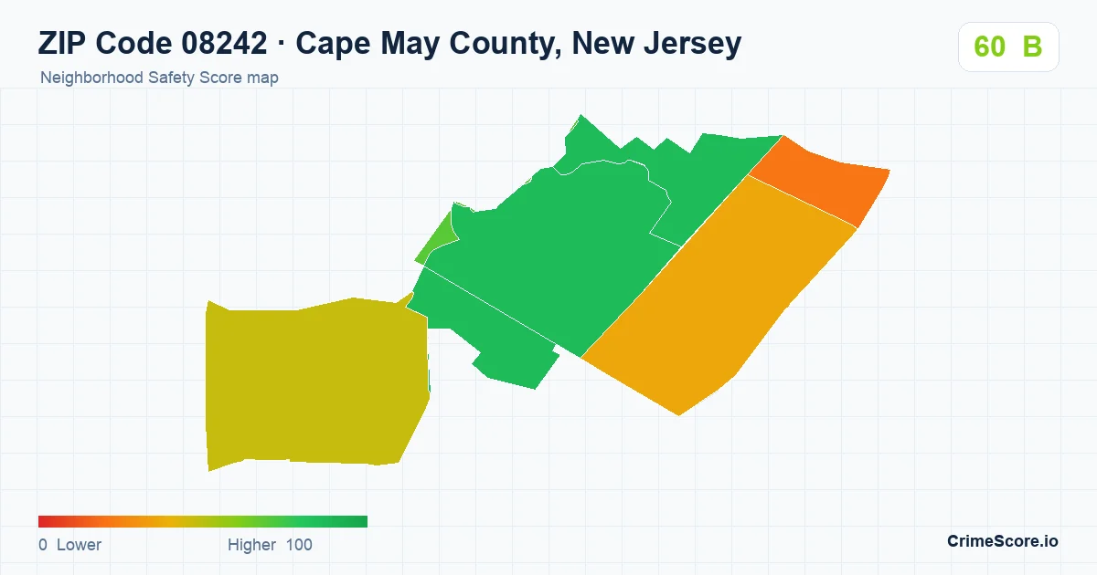 ZIP Code 08242 in Cape May County, New Jersey neighborhood Safety Score map