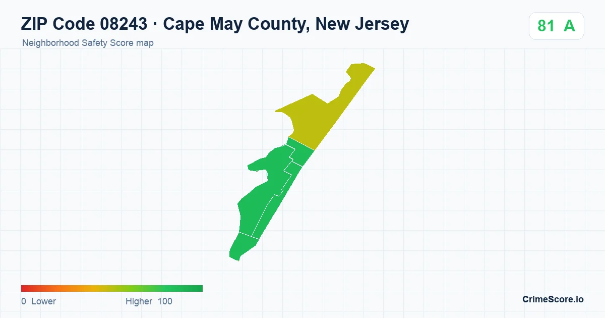 ZIP Code 08243 in Cape May County, New Jersey neighborhood Safety Score map