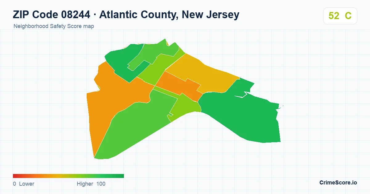 ZIP Code 08244 in Atlantic County, New Jersey neighborhood Safety Score map
