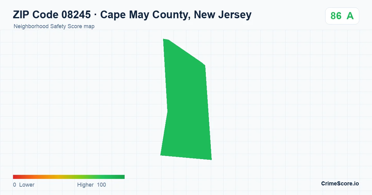 ZIP Code 08245 in Cape May County, New Jersey neighborhood Safety Score map