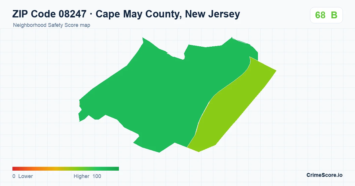 ZIP Code 08247 in Cape May County, New Jersey neighborhood Safety Score map