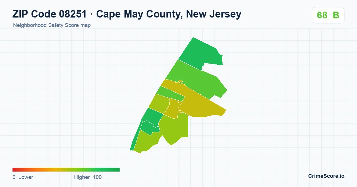 ZIP Code 08251 in Cape May County, New Jersey neighborhood Safety Score map