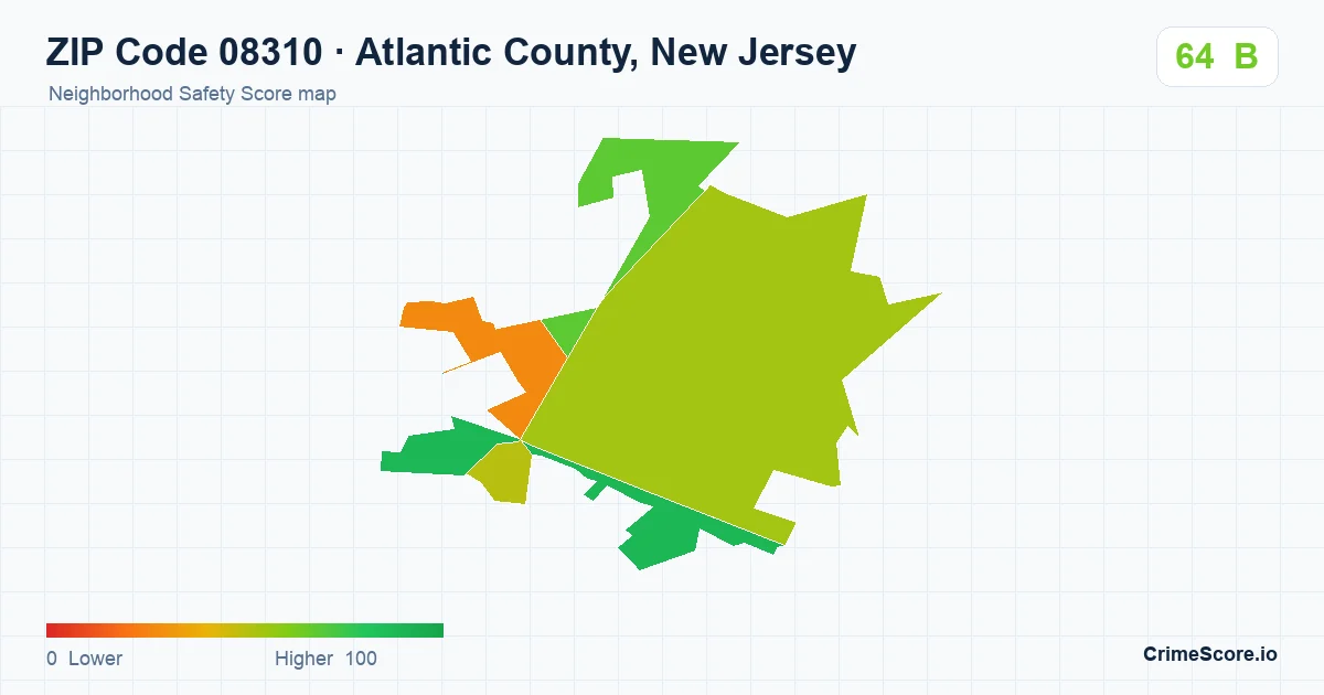 ZIP Code 08310 in Atlantic County, New Jersey neighborhood Safety Score map