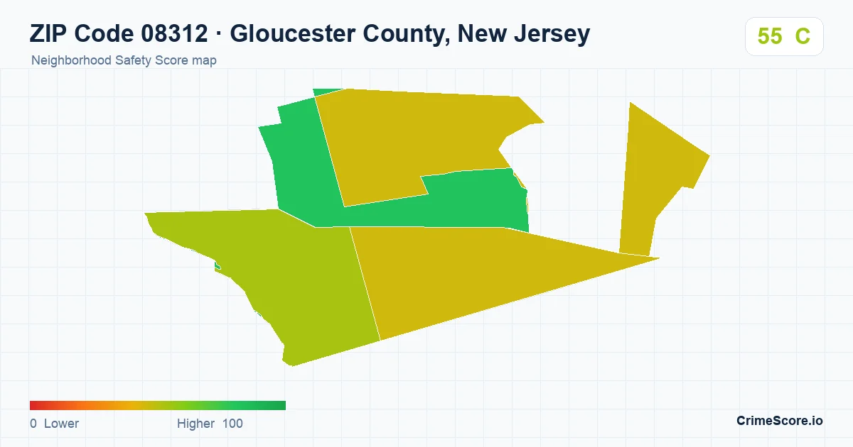 ZIP Code 08312 in Gloucester County, New Jersey neighborhood Safety Score map