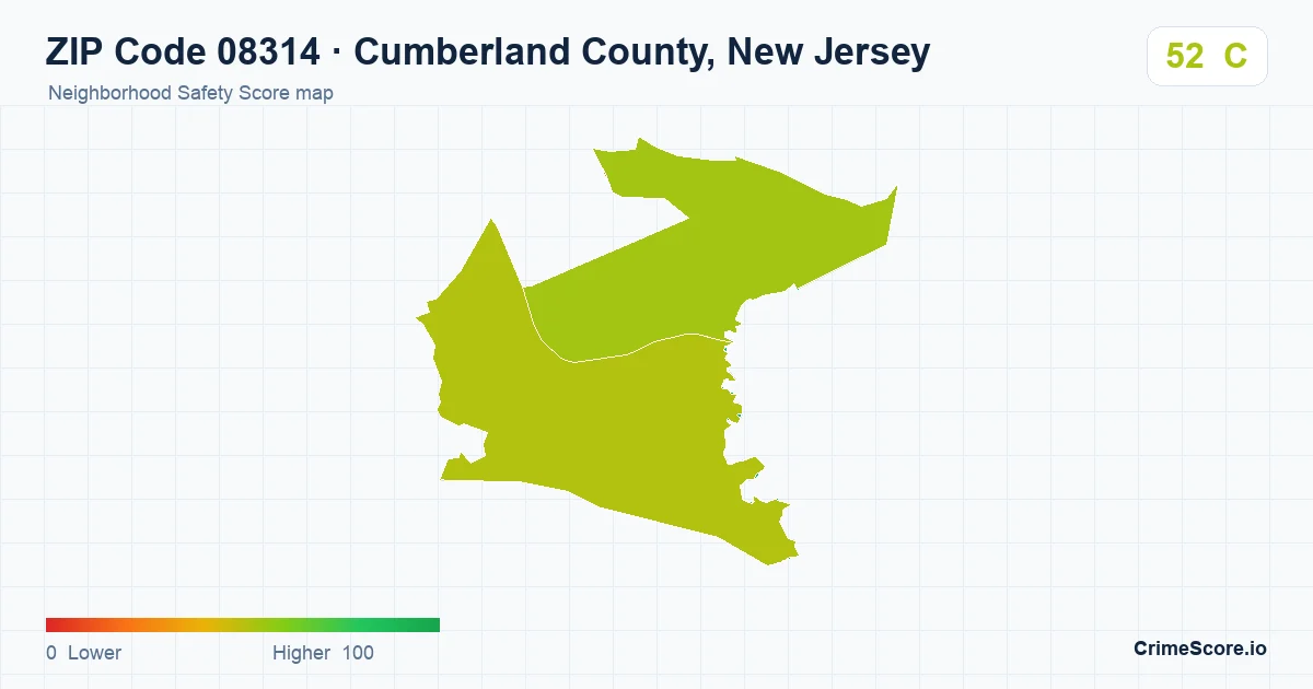 ZIP Code 08314 in Cumberland County, New Jersey neighborhood Safety Score map