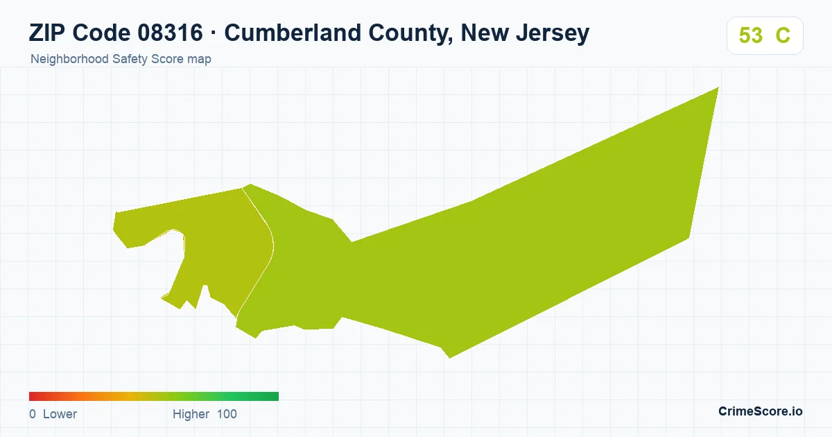 ZIP Code 08316 in Cumberland County, New Jersey neighborhood Safety Score map