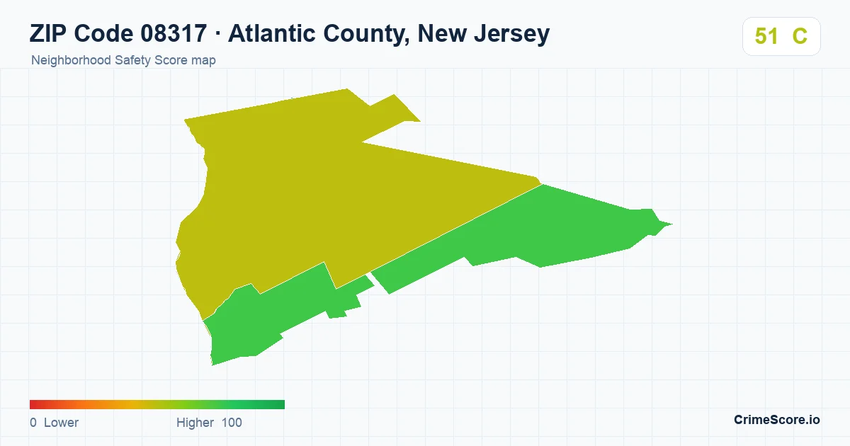 ZIP Code 08317 in Atlantic County, New Jersey neighborhood Safety Score map