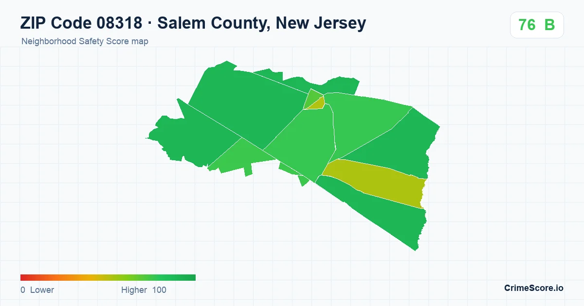 ZIP Code 08318 in Salem County, New Jersey neighborhood Safety Score map