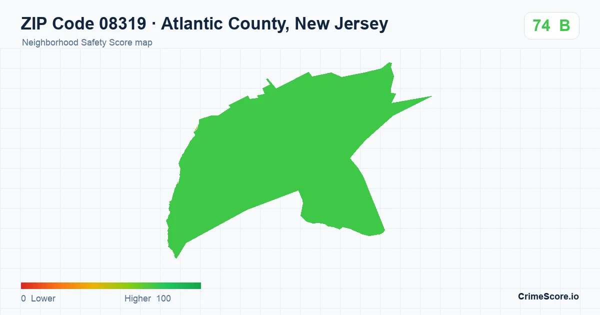 ZIP Code 08319 in Atlantic County, New Jersey neighborhood Safety Score map