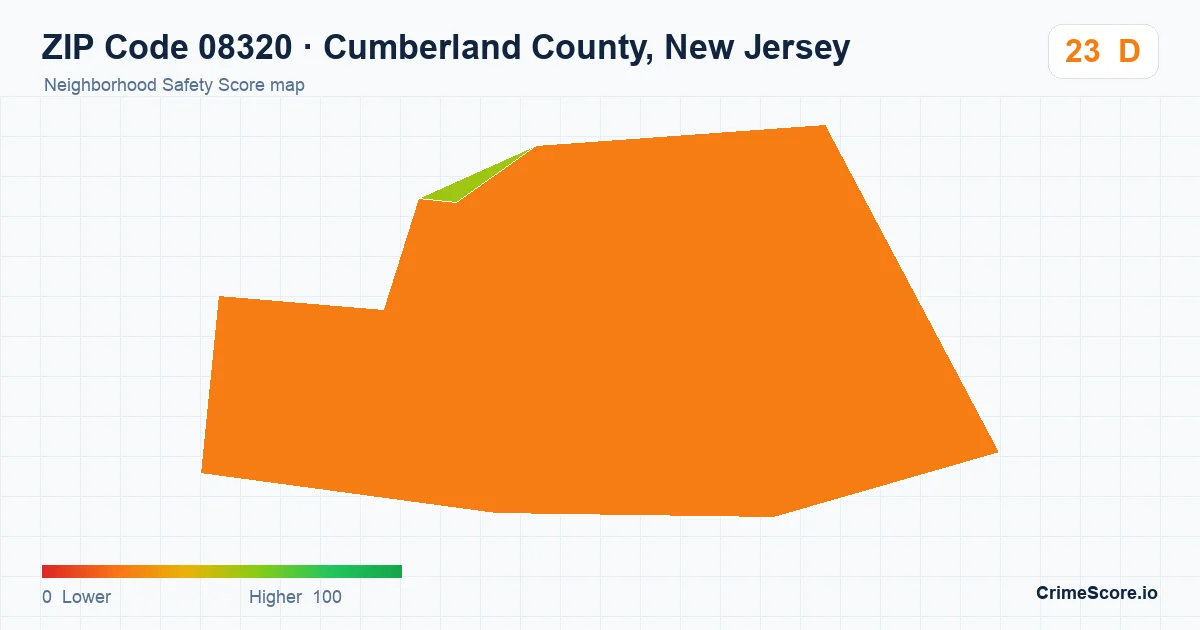 ZIP Code 08320 in Cumberland County, New Jersey neighborhood Safety Score map