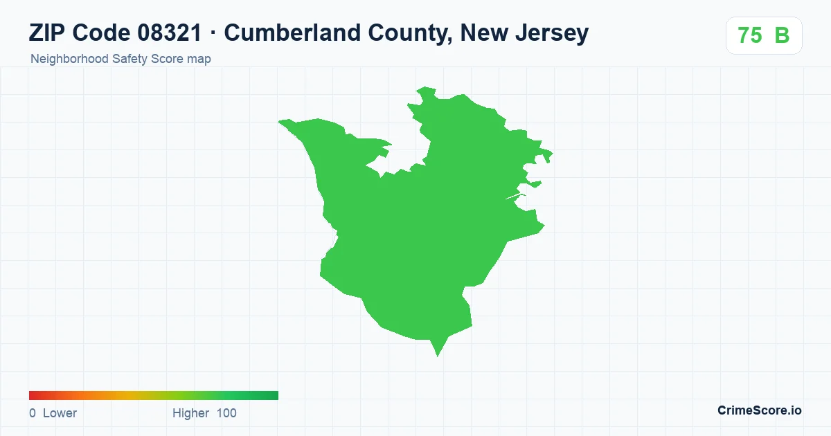 ZIP Code 08321 in Cumberland County, New Jersey neighborhood Safety Score map