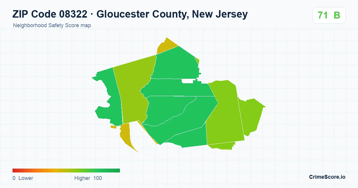 ZIP Code 08322 in Gloucester County, New Jersey neighborhood Safety Score map