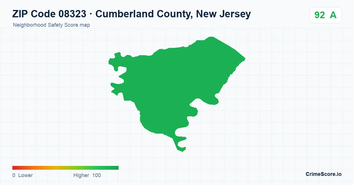 ZIP Code 08323 in Cumberland County, New Jersey neighborhood Safety Score map
