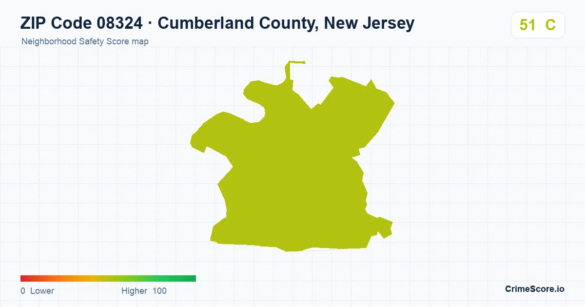 ZIP Code 08324 in Cumberland County, New Jersey neighborhood Safety Score map