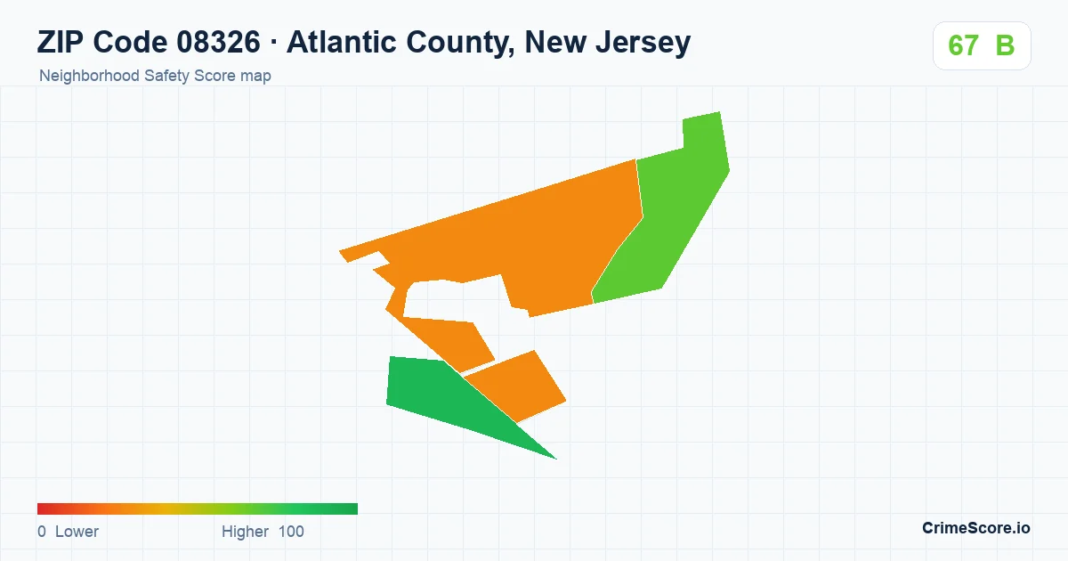 ZIP Code 08326 in Atlantic County, New Jersey neighborhood Safety Score map
