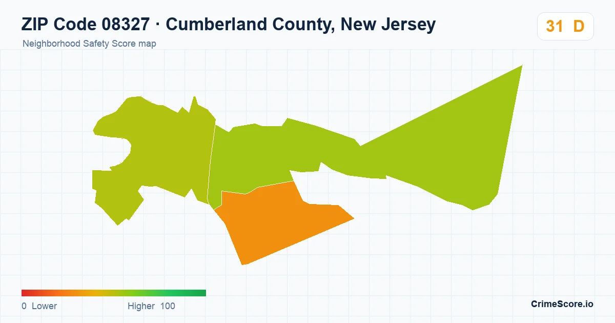 ZIP Code 08327 in Cumberland County, New Jersey neighborhood Safety Score map