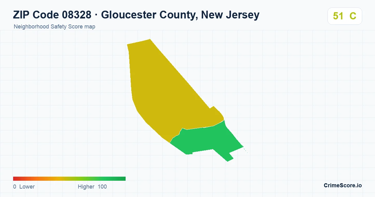ZIP Code 08328 in Gloucester County, New Jersey neighborhood Safety Score map