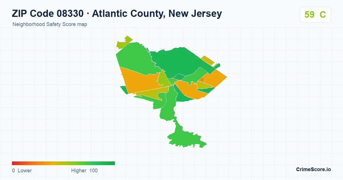 ZIP Code 08330 in Atlantic County, New Jersey neighborhood Safety Score map