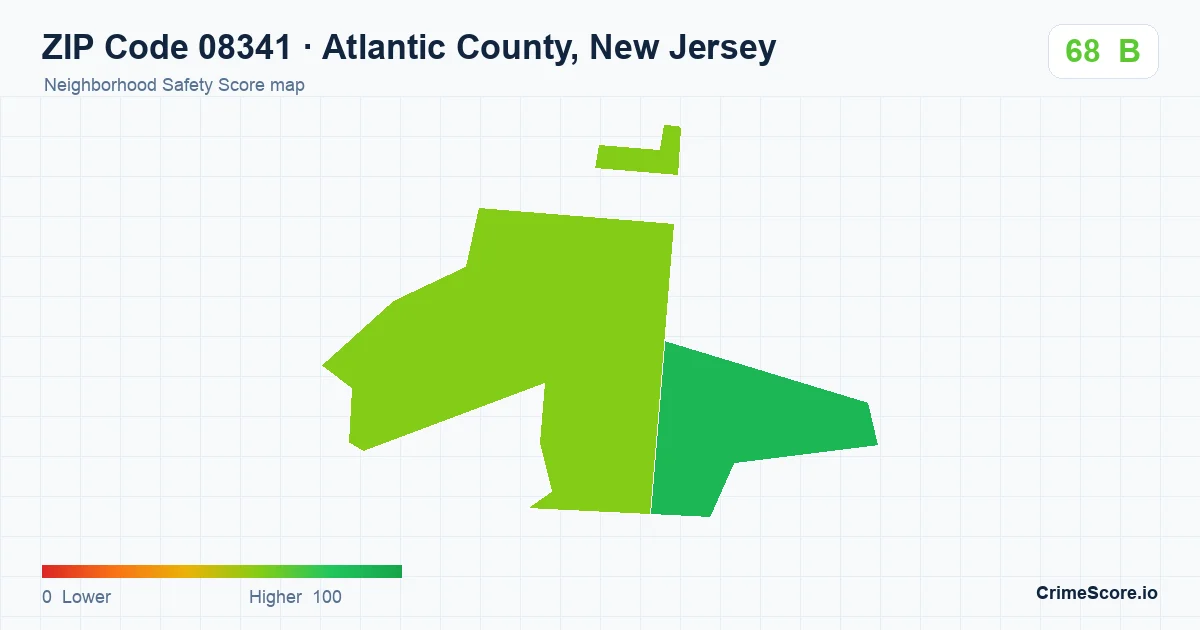 ZIP Code 08341 in Atlantic County, New Jersey neighborhood Safety Score map