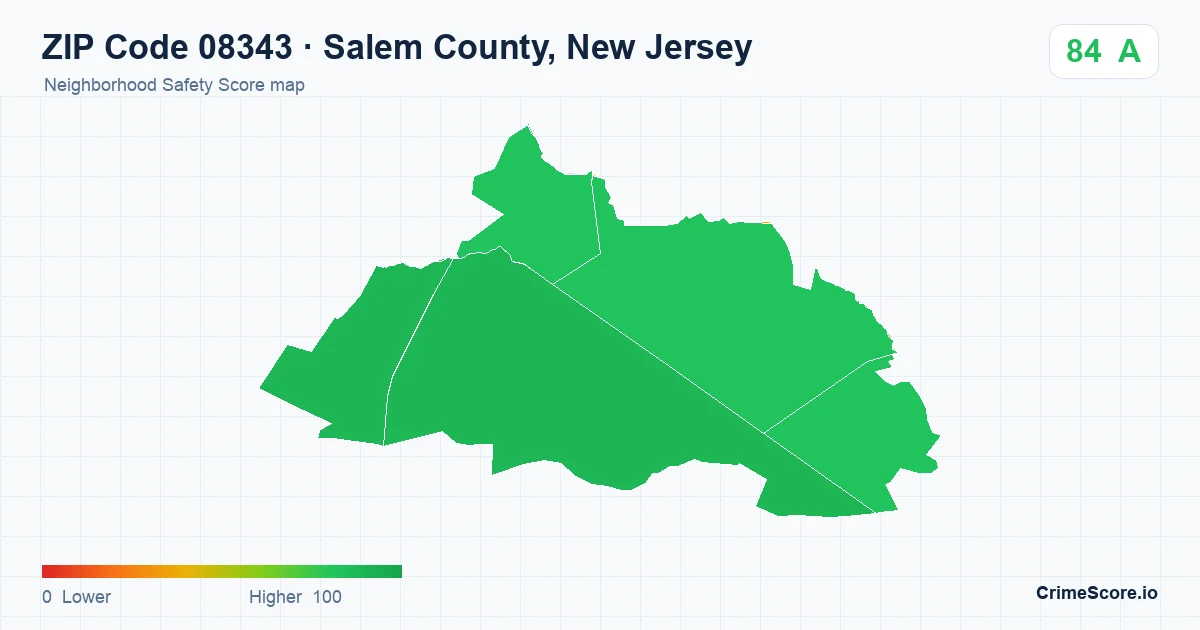 ZIP Code 08343 in Salem County, New Jersey neighborhood Safety Score map