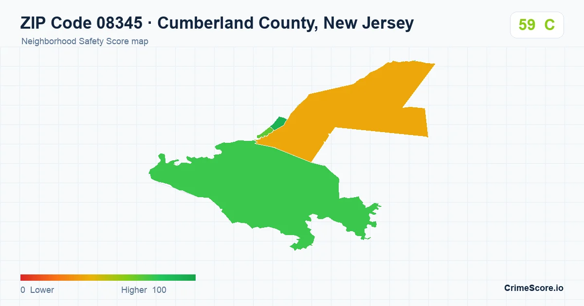 ZIP Code 08345 in Cumberland County, New Jersey neighborhood Safety Score map