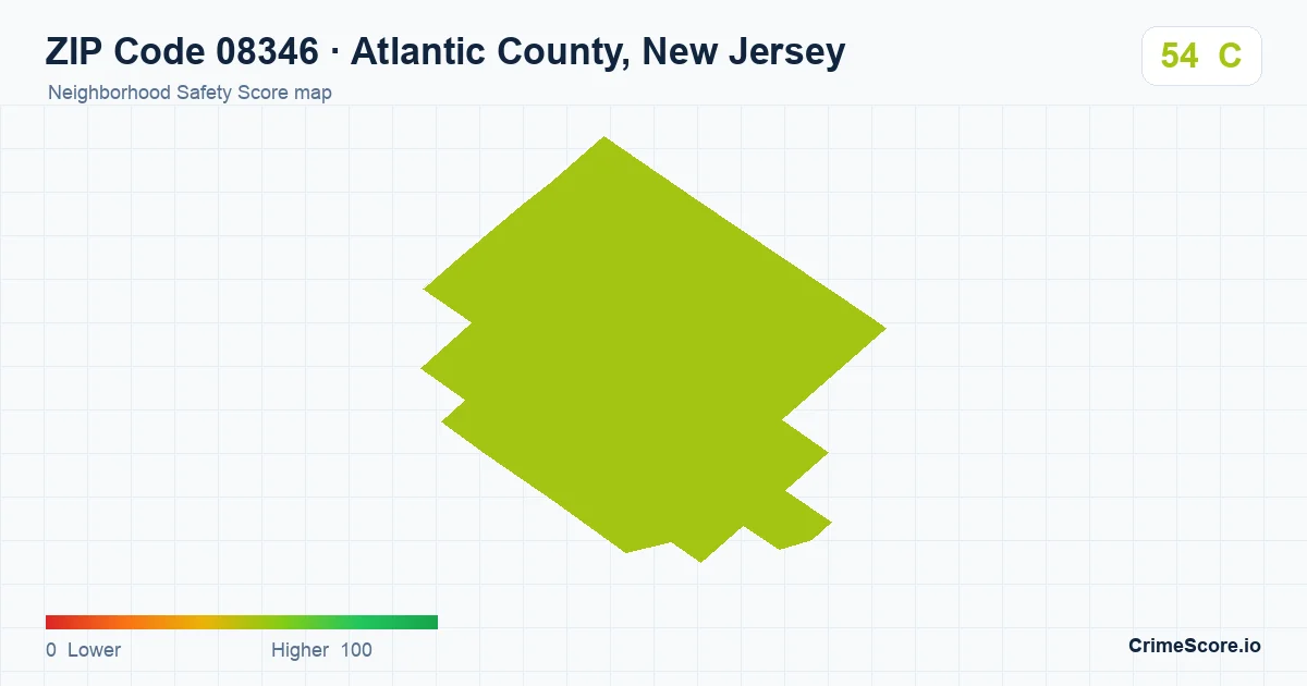 ZIP Code 08346 in Atlantic County, New Jersey neighborhood Safety Score map