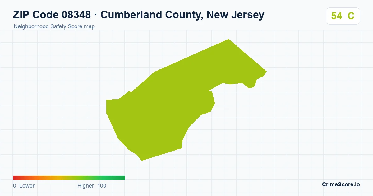 ZIP Code 08348 in Cumberland County, New Jersey neighborhood Safety Score map