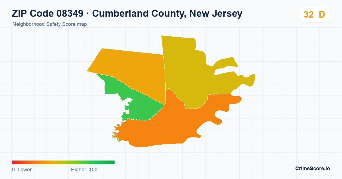 ZIP Code 08349 in Cumberland County, New Jersey neighborhood Safety Score map
