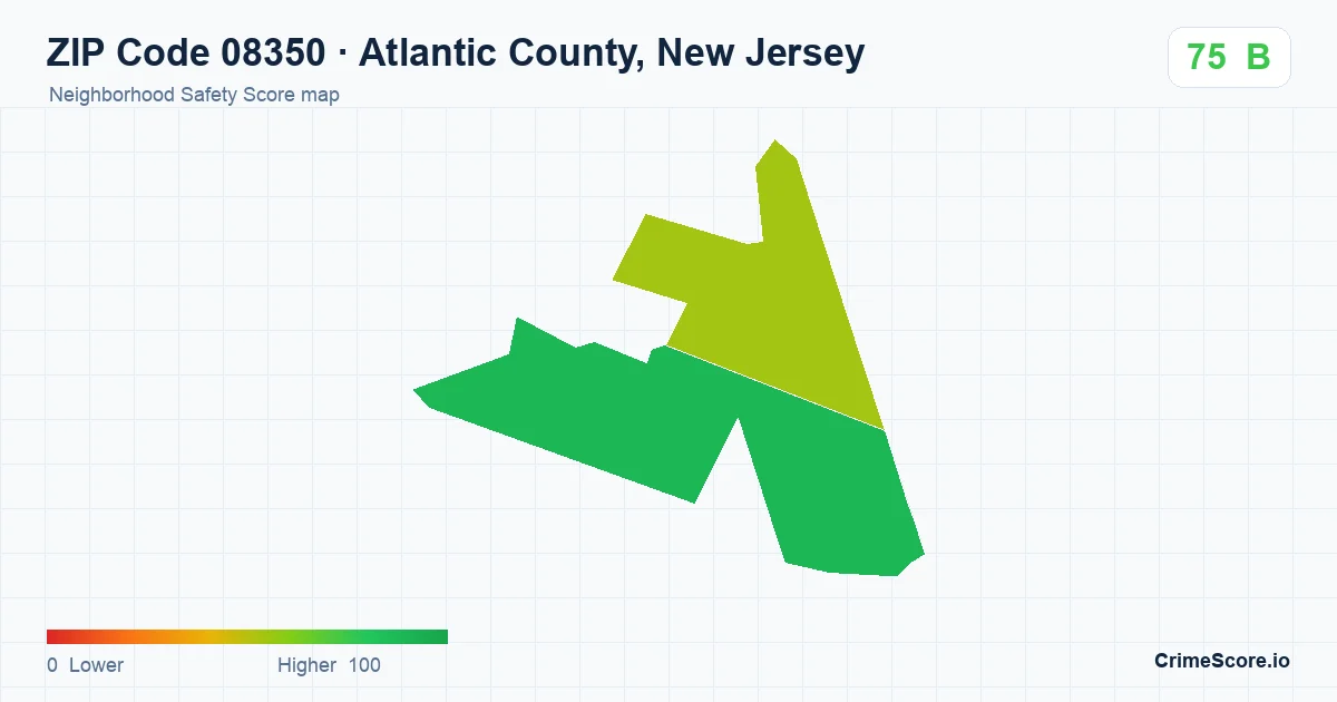 ZIP Code 08350 in Atlantic County, New Jersey neighborhood Safety Score map