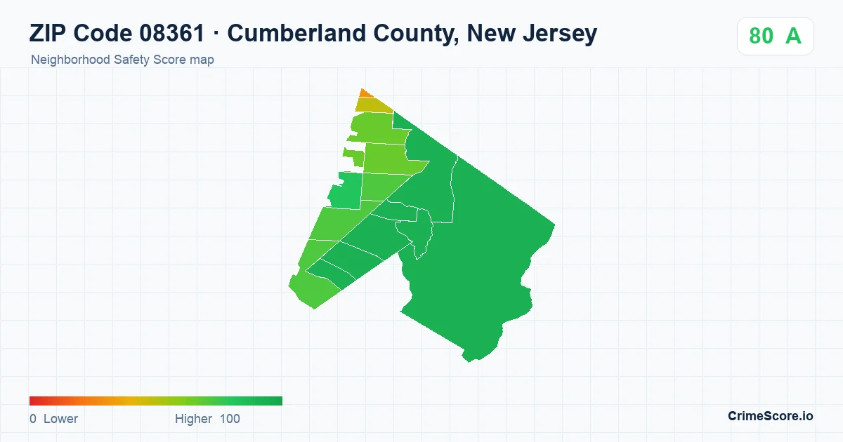 ZIP Code 08361 in Cumberland County, New Jersey neighborhood Safety Score map