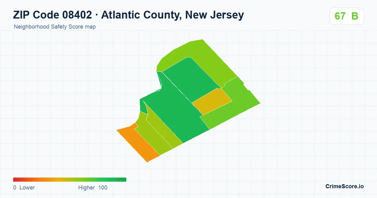 ZIP Code 08402 in Atlantic County, New Jersey neighborhood Safety Score map