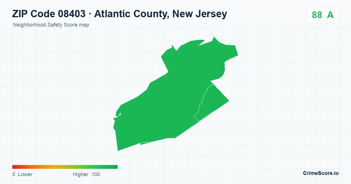 ZIP Code 08403 in Atlantic County, New Jersey neighborhood Safety Score map