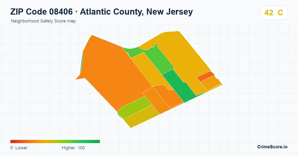 ZIP Code 08406 in Atlantic County, New Jersey neighborhood Safety Score map