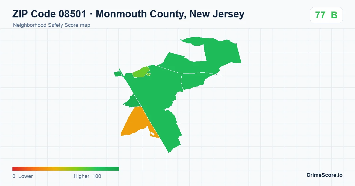 ZIP Code 08501 in Monmouth County, New Jersey neighborhood Safety Score map